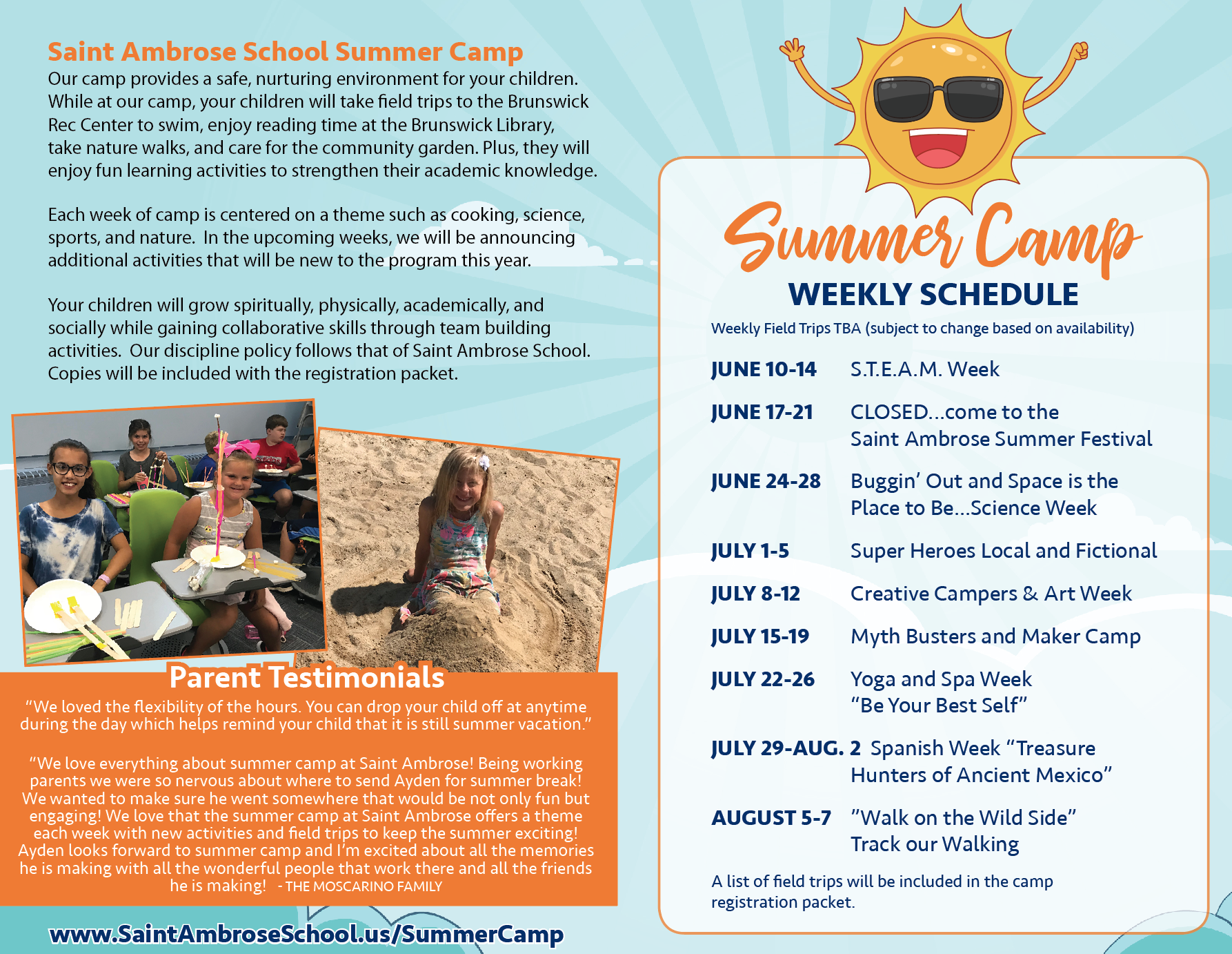 Saint Ambrose School Summer Camp 2019 - Saint Ambrose School | Brunswick,  Ohio